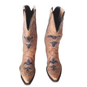 Black Star tan leather cowboy western boots Size 5